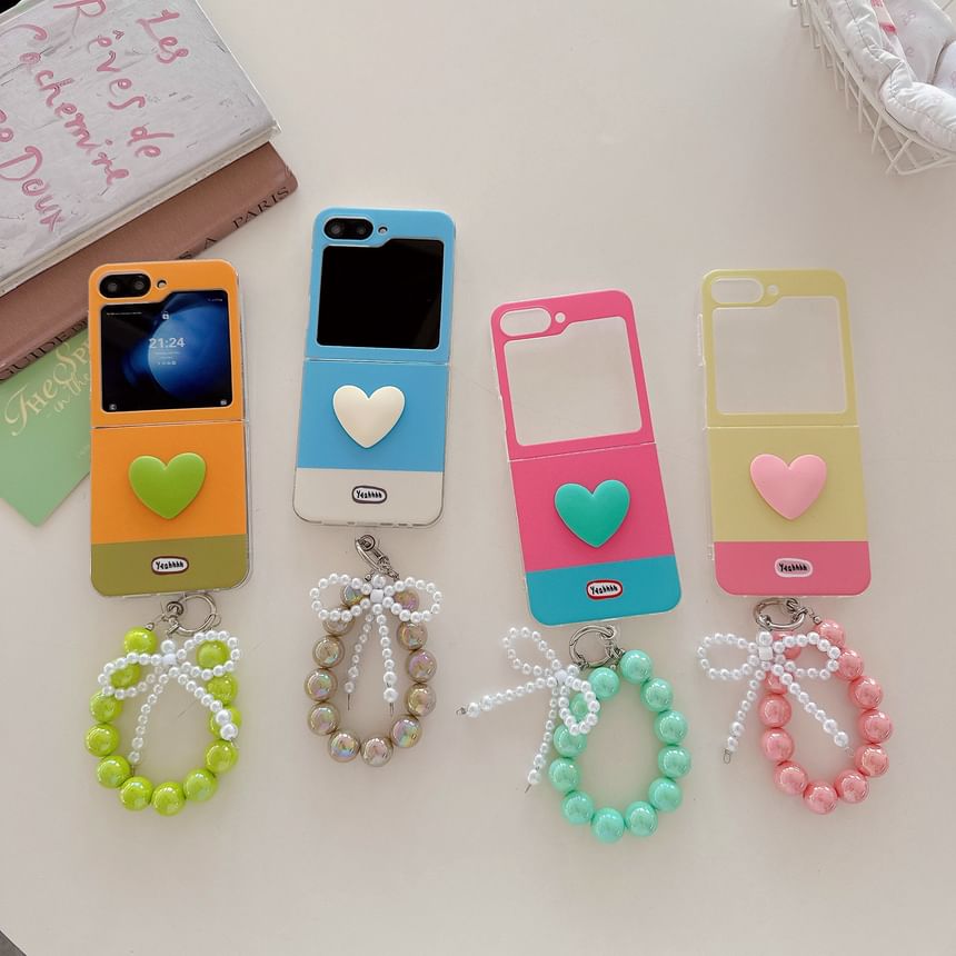 Heart Color Block Phone Case / Bow Strap / Set