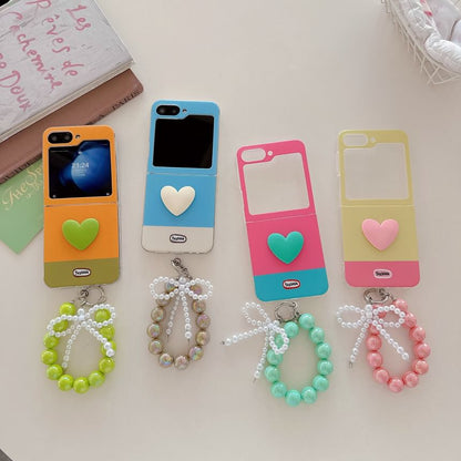 Heart Color Block Phone Case / Bow Strap / Set