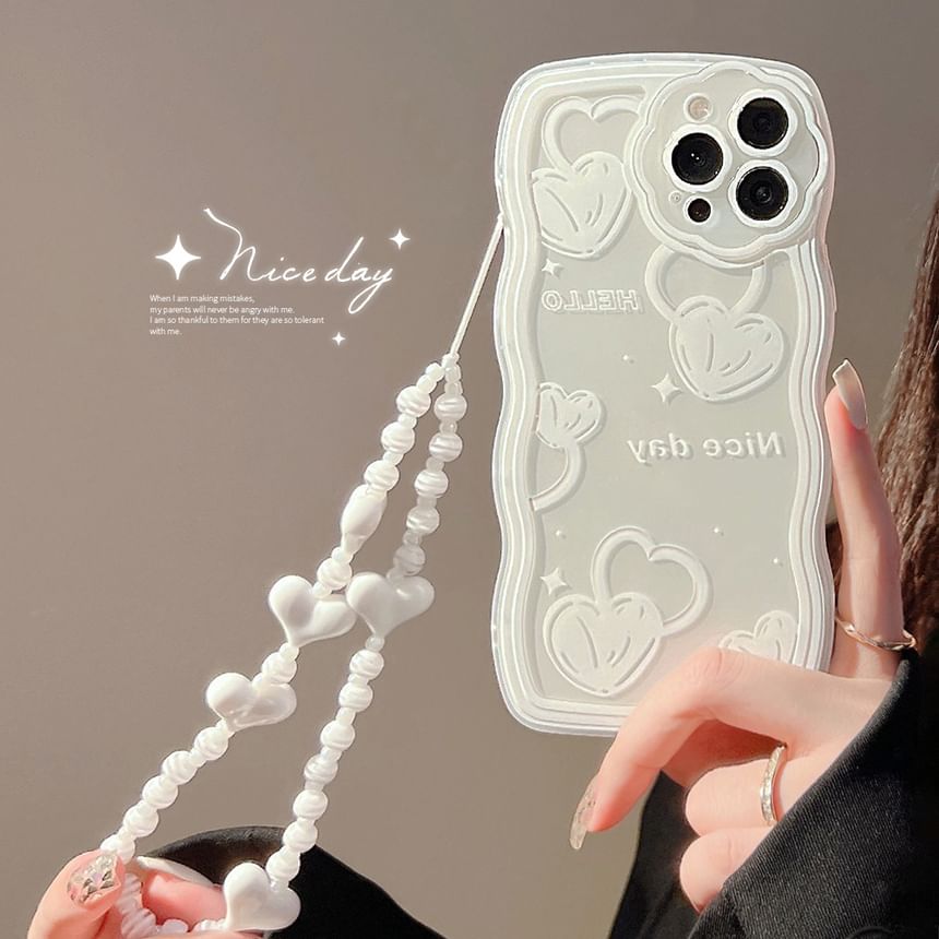 Heart Phone Case / Faux Pearl Strap / Set