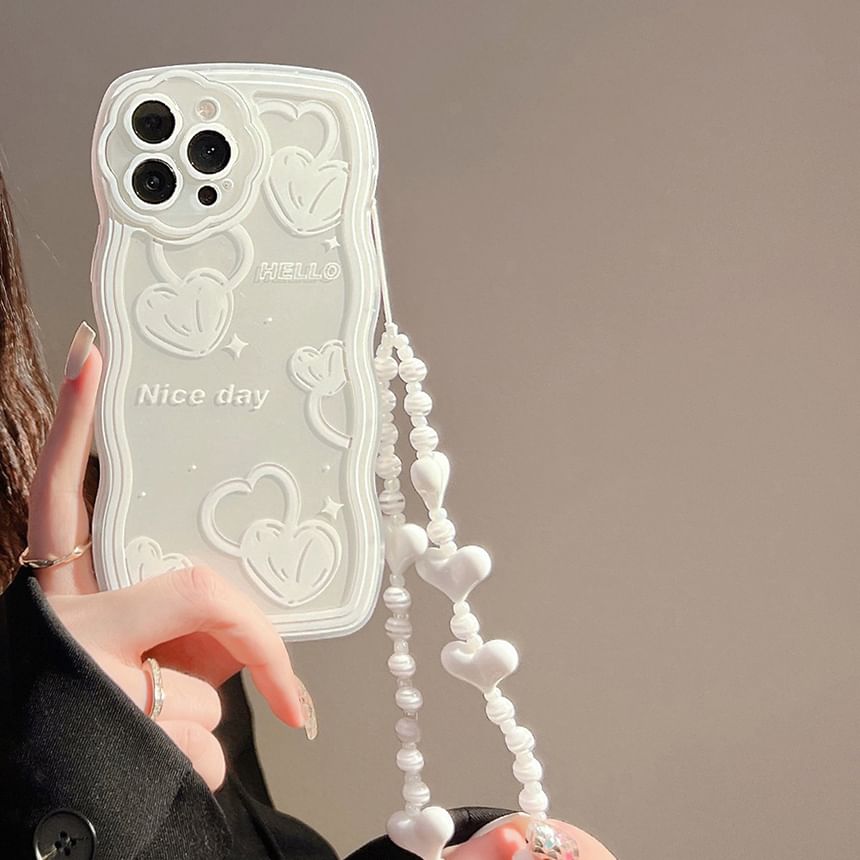 Heart Phone Case / Faux Pearl Strap / Set