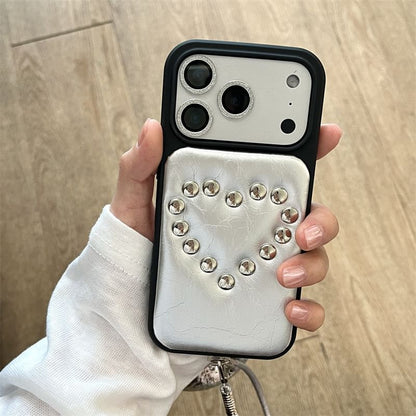 Heart Studded Faux Leather Phone Case