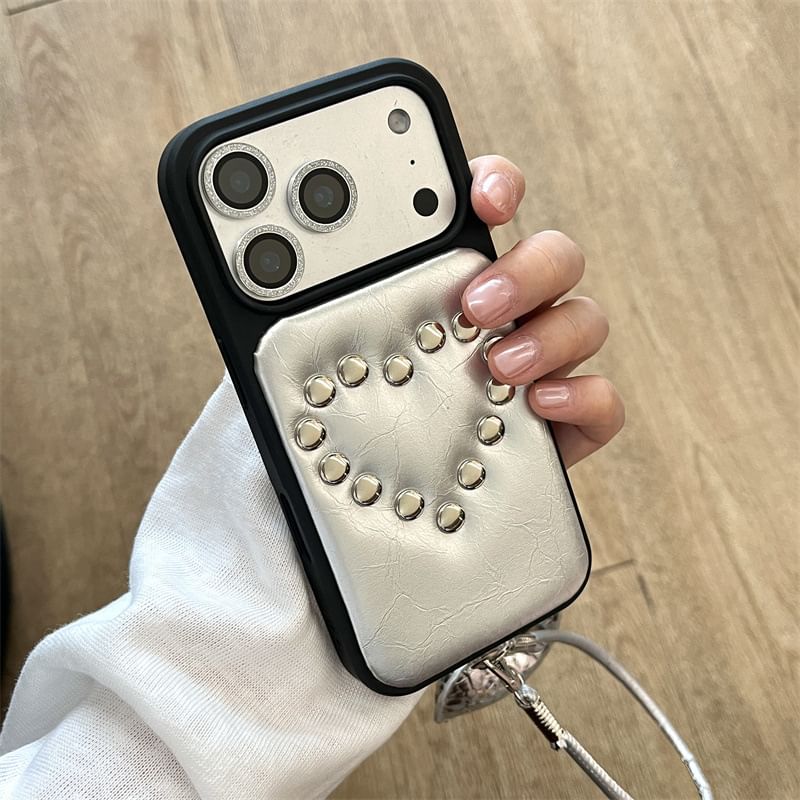 Heart Studded Faux Leather Phone Case