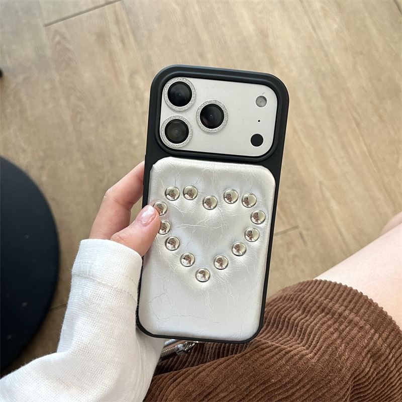 Heart Studded Faux Leather Phone Case