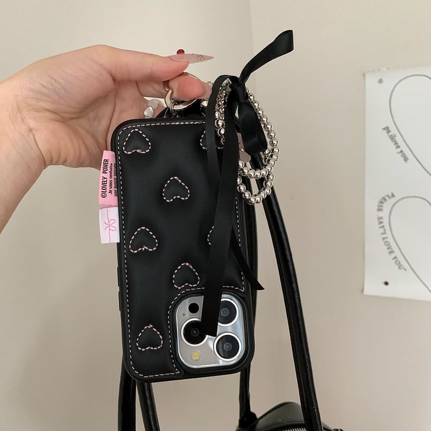 Heart Embroidered Phone Case / Strap / Set