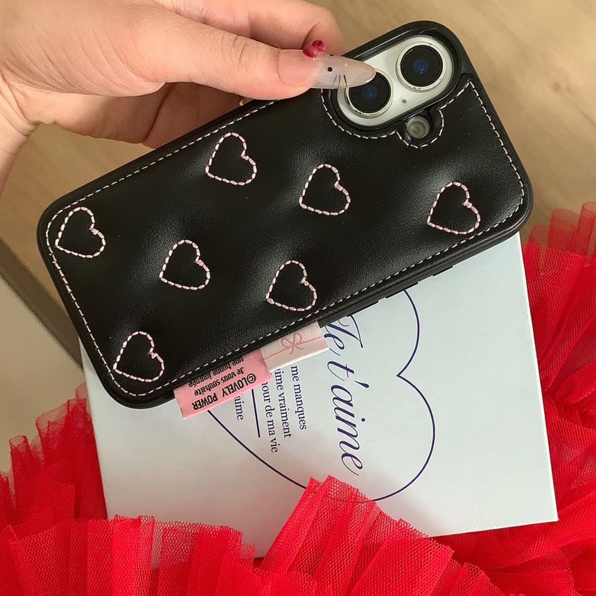 Heart Embroidered Phone Case / Strap / Set