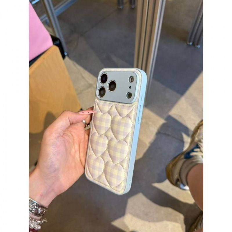 Heart Plaid Embroidered Phone Case