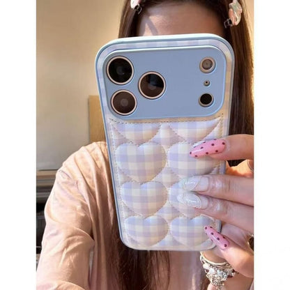 Heart Plaid Embroidered Phone Case