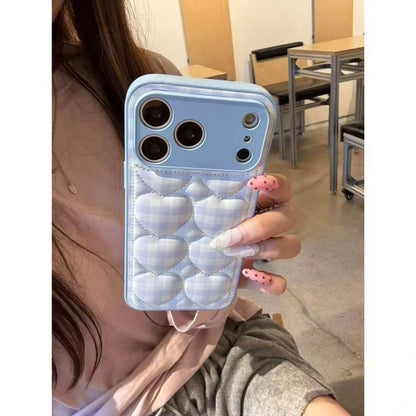 Heart Plaid Embroidered Phone Case