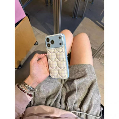 Heart Plaid Embroidered Phone Case