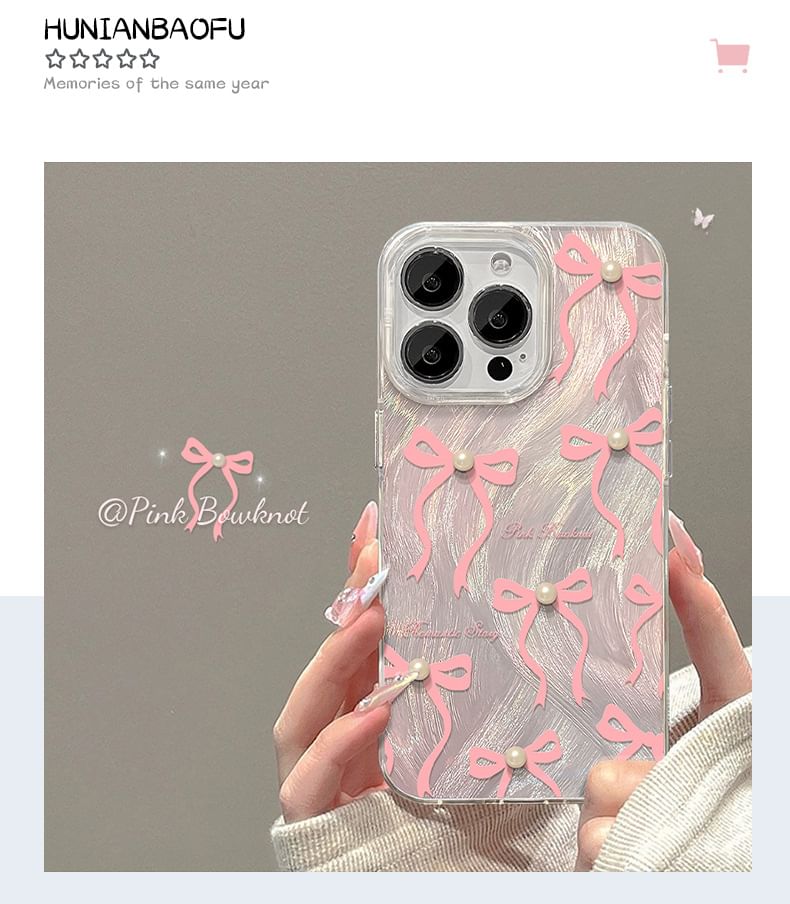 Heart / Ribbon / Faux Pearl Phone Case