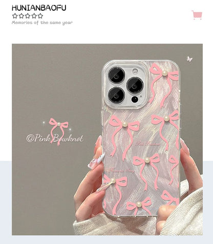 Heart / Ribbon / Faux Pearl Phone Case