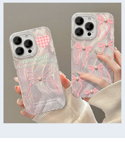 Heart / Ribbon / Faux Pearl Phone Case