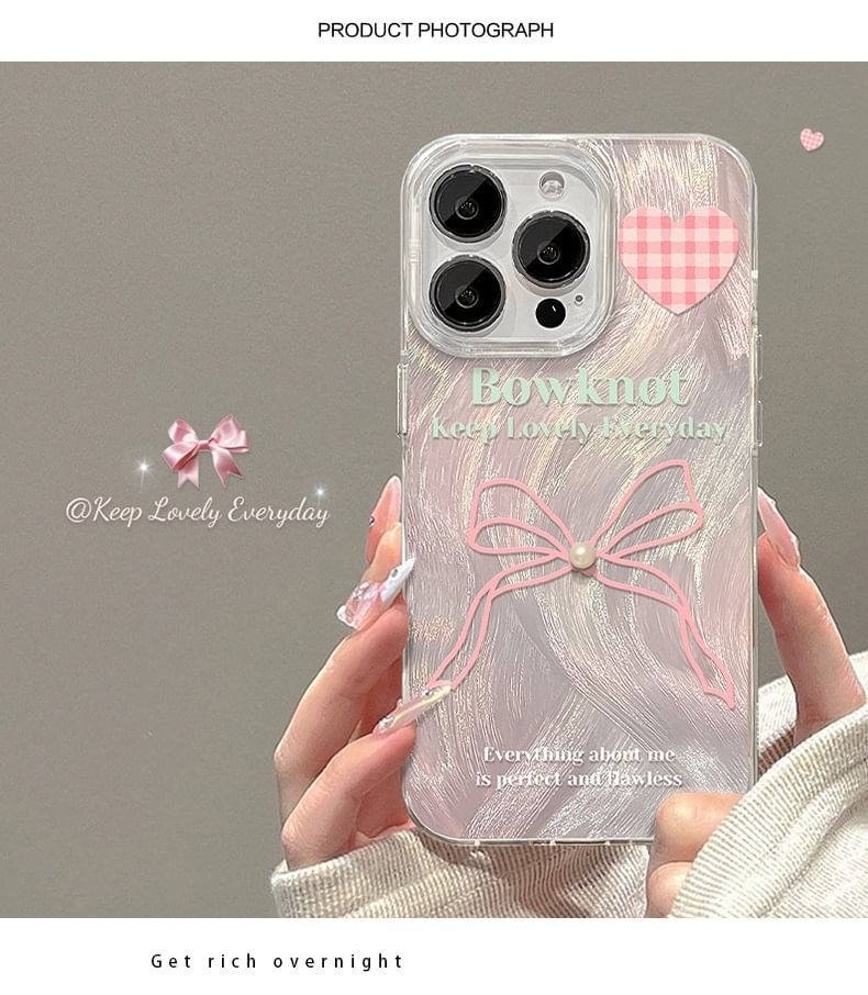 Heart / Ribbon / Faux Pearl Phone Case