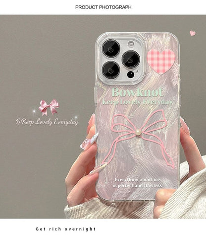 Heart / Ribbon / Faux Pearl Phone Case