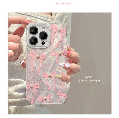 Heart / Ribbon / Faux Pearl Phone Case