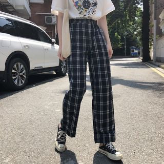 Plaid Straight Leg Pants