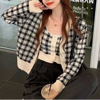 / Cardigan Plaid Top Camisole