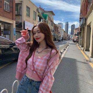 / Cardigan Plaid Top Camisole