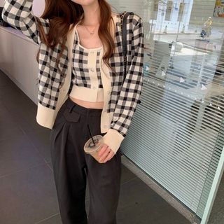 / Cardigan Plaid Top Camisole
