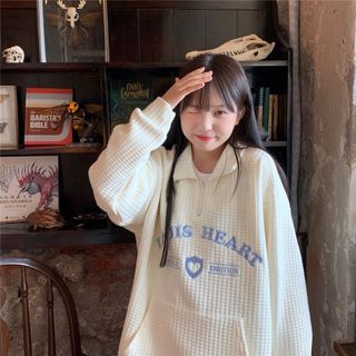 Embroidered Collar Letter Oversized Sweatshirt