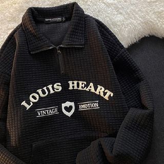 Embroidered Collar Letter Oversized Sweatshirt