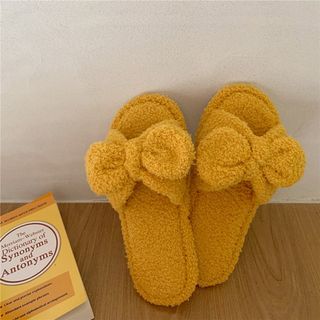 Pineapple Embroidered Fluffy Bow Slippers