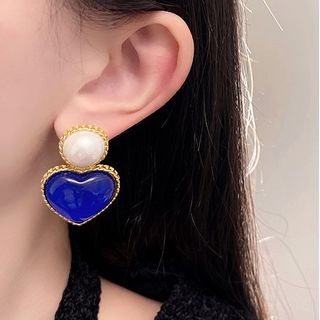Earring Heart Drop Two Tone
