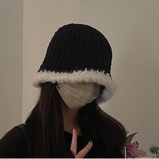 Fluffy Knit Trim Cloche Hat