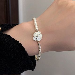 Faux Floral Bracelet Alloy Pearl
