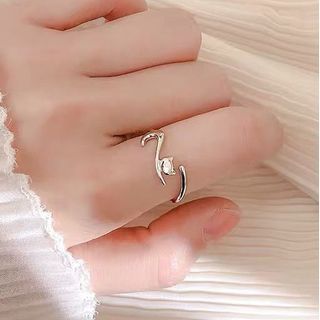 Cat Rhinestone Alloy Open Ring