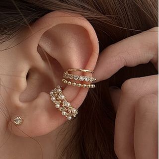 Rhinestone Faux Pearl Layered Alloy Cuff Earring (various designs)