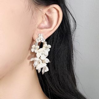 Floral Pearl Earring Fringed Alloy Faux