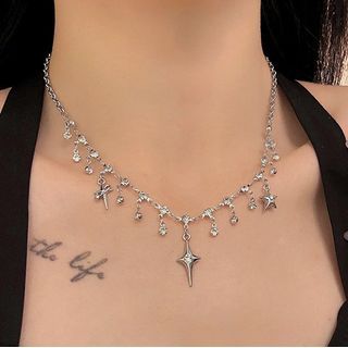 Star Rhinestone Alloy Fringed Choker