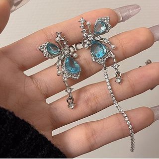 Butterfly Gemstone Alloy Asymmetrical Cuff Faux Earring