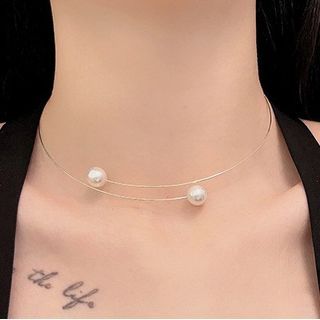 Choker Faux Alloy Pearl Open