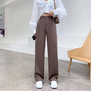 High Waist Plain Wide Leg Slacks