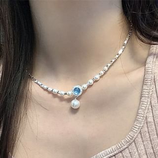 Rhinestone Faux Choker Pearl Alloy Pendant