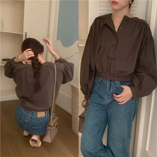 Long-Sleeve Overhead Plain Blouse