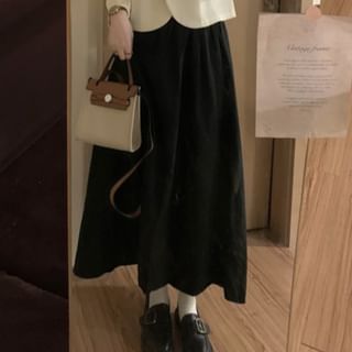 Collared Double Breasted Jacket / High Waist Maxi A-Line Skirt