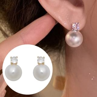 Stud Pearl Earring Faux Alloy Rhinestone