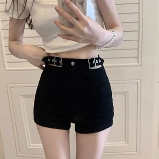 High Waist Plain Denim Shorts