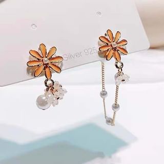 Floral Faux Pearl Asymmetrical Alloy Dangle Earring