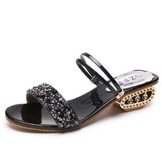 Heel Sequin Low Sandals
