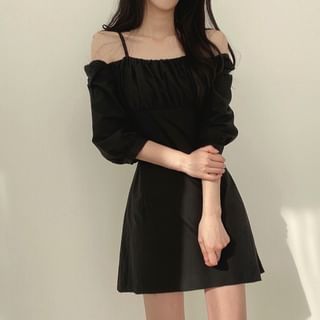 Cold-Shoulder Plain Mini A-Line Dress