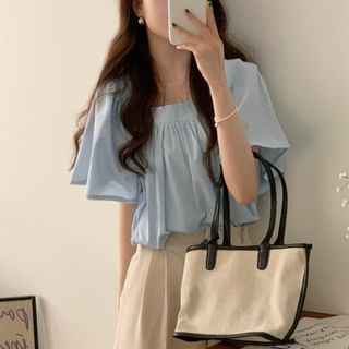 Short-Sleeve Square Neck Plain Blouse