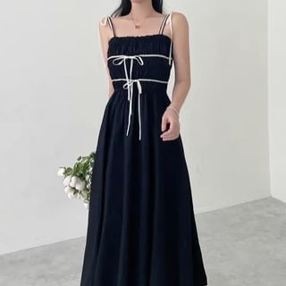 Spaghetti Strap Bow Accent Maxi A-Line Dress