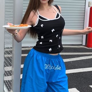 Top Pants Cami Bow Elastic Waist Plain / Leg Wide