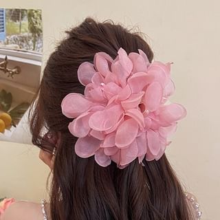 Floral Fabric Faux Pearl Hair Clamp