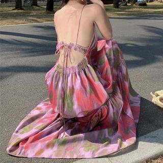 Spaghetti Strap Tie Dye Open Back Maxi A