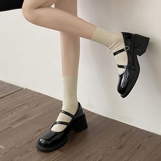 Mary Heel Jane Block Pearl Faux Pumps